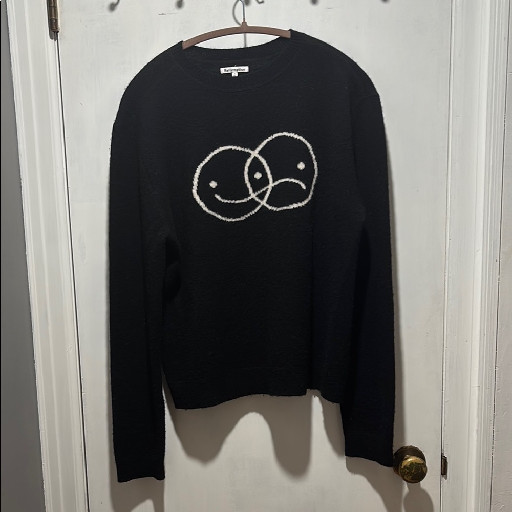 REFORMATION mixed emotions happy sad wool crewneck sweater size small